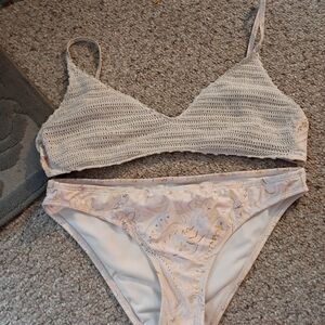 Xhilaration Cream Crochet Top with Pale Pink Swirl Bikini Bottom